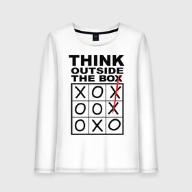 Женский лонгслив хлопок с принтом THINK OUTSIDE THE BOX , 100% хлопок |  | box | braine | imagine | outside | text | think | word | воображение | думай | комфорт | крестики | надписи | настроение | нолики | текст