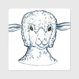 Магнит виниловый Квадрат с принтом Овечка , полимерный материал с магнитным слоем | размер 9*9 см, закругленные углы | арт | белая | белое животное | овечка | овца | пушистая | пушистик | пушистое животное | рисунок | ушки