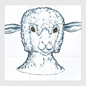 Магнитный плакат 3Х3 с принтом Овечка , Полимерный материал с магнитным слоем | 9 деталей размером 9*9 см | арт | белая | белое животное | овечка | овца | пушистая | пушистик | пушистое животное | рисунок | ушки