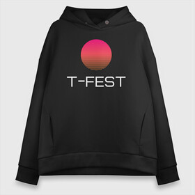 Женское худи Oversize хлопок с принтом T-Fest , френч-терри — 70% хлопок, 30% полиэстер. Мягкий теплый начес внутри —100% хлопок | боковые карманы, эластичные манжеты и нижняя кромка, капюшон на магнитной кнопке | 0372 | t fest | рэпер | т фест | ти фест | тифест | тфест