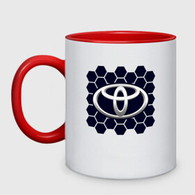 Кружка двухцветная с принтом Toyota - Honeycomb , керамика | объем — 330 мл, диаметр — 80 мм. Цветная ручка и кайма сверху, в некоторых цветах — вся внутренняя часть | auto | camry | corolla | cruiser | land | logo | moto | rav | supra | toyota | авенсис | авто | автомобиль | камри | королла | крузер | ленд | лого | логотип | логотипы | марка | мото | рав | символ | соты | тойота | шильдик