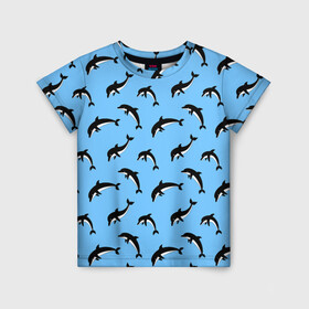Детская футболка 3D с принтом Дельфины , 100% гипоаллергенный полиэфир | прямой крой, круглый вырез горловины, длина до линии бедер, чуть спущенное плечо, ткань немного тянется | Тематика изображения на принте: dolphin | дельфин | дельфины | море | морские | на голубом | с дельфином