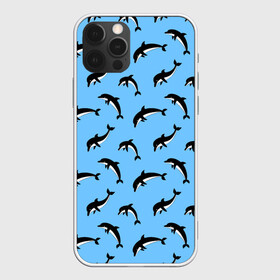 Чехол для iPhone 12 Pro с принтом Дельфины , силикон | область печати: задняя сторона чехла, без боковых панелей | Тематика изображения на принте: dolphin | дельфин | дельфины | море | морские | на голубом | с дельфином