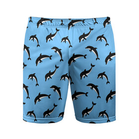 Мужские шорты спортивные с принтом Дельфины ,  |  | dolphin | дельфин | дельфины | море | морские | на голубом | с дельфином