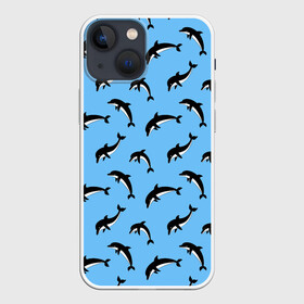 Чехол для iPhone 13 mini с принтом Дельфины ,  |  | dolphin | дельфин | дельфины | море | морские | на голубом | с дельфином
