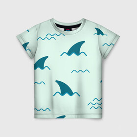 Детская футболка 3D с принтом Плавники акул , 100% гипоаллергенный полиэфир | прямой крой, круглый вырез горловины, длина до линии бедер, чуть спущенное плечо, ткань немного тянется | shark | акула | акулы | жители | море | морские | океан | плавники | рыба