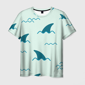 Мужская футболка 3D с принтом Плавники акул , 100% полиэфир | прямой крой, круглый вырез горловины, длина до линии бедер | shark | акула | акулы | жители | море | морские | океан | плавники | рыба