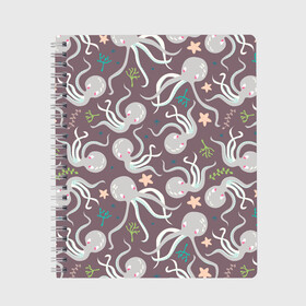 Тетрадь с принтом Осьминоги , 100% бумага | 48 листов, плотность листов — 60 г/м2, плотность картонной обложки — 250 г/м2. Листы скреплены сбоку удобной пружинной спиралью. Уголки страниц и обложки скругленные. Цвет линий — светло-серый
 | cute | octopus | милый | морское | осьминог | осьминожка | паттерн | тентакли | щупальца