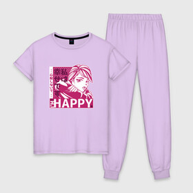 Женская пижама хлопок с принтом Happy Sad Anime Girl Kanji , 100% хлопок | брюки и футболка прямого кроя, без карманов, на брюках мягкая резинка на поясе и по низу штанин | anime | chibi | cute | girls | happiness | im happy | japan | japanese | kawaii | manga | waifu | анимешник | анимешница | грусть | девочки | девушки | иероглифы | кандзи | лица | манга | настроение | рисунок в стиле аниме | счастье | типичная 