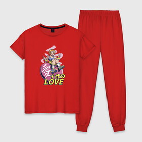Женская пижама хлопок с принтом Kawaii Heart Anime Love , 100% хлопок | брюки и футболка прямого кроя, без карманов, на брюках мягкая резинка на поясе и по низу штанин | Тематика изображения на принте: anime | chibi | in love | japan | japanese | kanji | kawaii | manga | mood | waifu | анимешник | анимешница | влюблена | влюблённость | кандзи | любовь | манга | настроение | рисунок в стиле аниме | розовое сердце | сердце