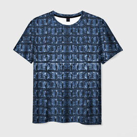 Мужская футболка 3D с принтом Текстура аллигатора (Синяя) , 100% полиэфир | прямой крой, круглый вырез горловины, длина до линии бедер | Тематика изображения на принте: аллигатор | кожа | крокодил | чешуя