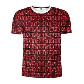 Мужская футболка 3D спортивная с принтом Текстура аллигатора (Красная) , 100% полиэстер с улучшенными характеристиками | приталенный силуэт, круглая горловина, широкие плечи, сужается к линии бедра | аллигатор | кожа | крокодил | чешуя
