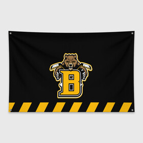 Флаг-баннер с принтом BOSTON BRUINS , 100% полиэстер | размер 67 х 109 см, плотность ткани — 95 г/м2; по краям флага есть четыре люверса для крепления | black | boston | bruins | hockey | ice | logo | nhl | sport | usa | бостон | брюинз | кубок | логотип | медведь | нхл | спорт | стэнли | хоккей