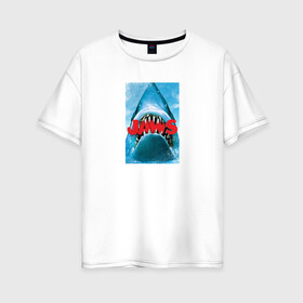 Женская футболка хлопок Oversize с принтом Jaws classic , 100% хлопок | свободный крой, круглый ворот, спущенный рукав, длина до линии бедер
 | jaws | jaws 2 | jaws movie | кино | челюсти | челюсти 2 | челюсти фильм