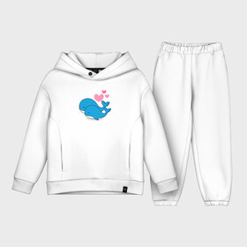 Детский костюм хлопок Oversize с принтом Влюбленные киты ,  |  | whale | белый кит | влюбленные | кит | киты | морские | паттерн | сердце | синий кит