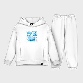 Детский костюм хлопок Oversize с принтом Киты ,  |  | whale | белый кит | кит | киты | морские | паттерн | синий кит