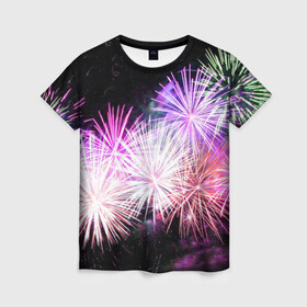Женская футболка 3D с принтом Салют , 100% полиэфир ( синтетическое хлопкоподобное полотно) | прямой крой, круглый вырез горловины, длина до линии бедер | firework | вспышки | праздник | салют | фейерверк