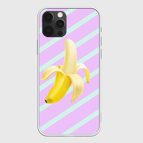 Чехол для iPhone 12 Pro с принтом Банан графический фон , силикон | область печати: задняя сторона чехла, без боковых панелей | Тематика изображения на принте: банан | геометрический принт | графический принт | лавандовый | летний | лето | мятный | полоска | принт