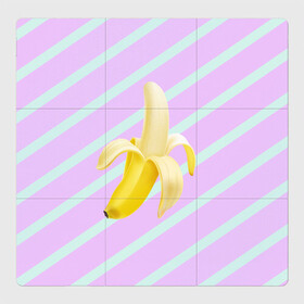 Магнитный плакат 3Х3 с принтом Банан графический фон , Полимерный материал с магнитным слоем | 9 деталей размером 9*9 см | банан | геометрический принт | графический принт | лавандовый | летний | лето | мятный | полоска | принт