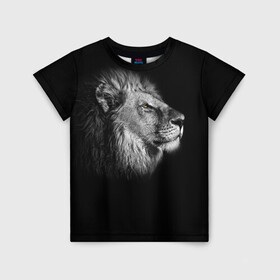 Детская футболка 3D с принтом Царь Зверей , 100% гипоаллергенный полиэфир | прямой крой, круглый вырез горловины, длина до линии бедер, чуть спущенное плечо, ткань немного тянется | animal | lion | лев | профиль | черно белый