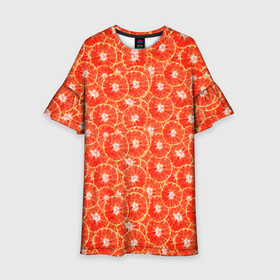 Детское платье 3D с принтом Красный Апельсин , 100% полиэстер | прямой силуэт, чуть расширенный к низу. Круглая горловина, на рукавах — воланы | orange | red | апельсин | красный | цитрусы