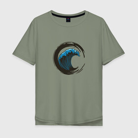 Мужская футболка хлопок Oversize с принтом Enso Great Wave off Kanagawa , 100% хлопок | свободный крой, круглый ворот, “спинка” длиннее передней части | Тематика изображения на принте: art | buddhism | engraving | hokusai | minimal | ocean | print | religion | surfing | waves | zen | арт | большая волна | буддизм | в канагаве | великая волна | волны | гравюра | дзен | канагава | круг энсо | минимализм | океан | пародия