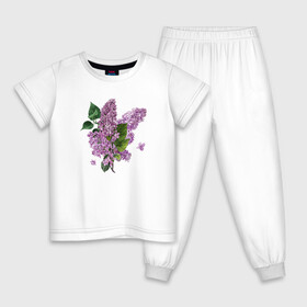 Детская пижама хлопок с принтом СИРЕНЬ АКВАРЕЛЬЮ , 100% хлопок |  брюки и футболка прямого кроя, без карманов, на брюках мягкая резинка на поясе и по низу штанин
 | акварель | акварельные | акварелью | бабочки | букет | букет из цветов | летние цветы | сиреневые цветы | сирень | цветы