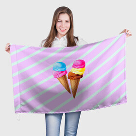 Флаг 3D с принтом Мороженое графический фон , 100% полиэстер | плотность ткани — 95 г/м2, размер — 67 х 109 см. Принт наносится с одной стороны | геометрический принт | графический принт | лавандовый | летний | лето | мороженое | мятный | полоска | принт