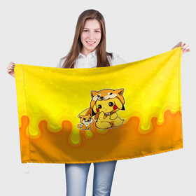 Флаг 3D с принтом Пикачу и корги , 100% полиэстер | плотность ткани — 95 г/м2, размер — 67 х 109 см. Принт наносится с одной стороны | anime | picachu | pikachu | аниме | милый | пика | пикачу | покебол | покемон