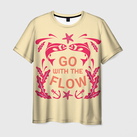 Мужская футболка 3D с принтом ПЛЫВИ ПО ТЕЧЕНИЮ , 100% полиэфир | прямой крой, круглый вырез горловины, длина до линии бедер | вдохновение | вода | живое | животные | лето | море | природа | рыбы | существа | счастье