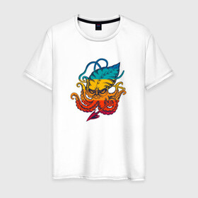 Мужская футболка хлопок с принтом Ктулху цветной , 100% хлопок | прямой крой, круглый вырез горловины, длина до линии бедер, слегка спущенное плечо. | king | kraken | octopus | корона | кракен | ктулху | море | морские | морское | осьминог | щупальца