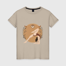 Женская футболка хлопок с принтом Yoga , 100% хлопок | прямой крой, круглый вырез горловины, длина до линии бедер, слегка спущенное плечо | девушка | йога | купальник | спорт | цветы