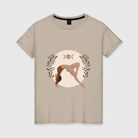 Женская футболка хлопок с принтом Йога , 100% хлопок | прямой крой, круглый вырез горловины, длина до линии бедер, слегка спущенное плечо | девушка | йога | медитация | расслабление | растяжка | спорт | спортивная девушка
