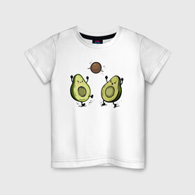 Детская футболка хлопок с принтом Кавай авокадо , 100% хлопок | круглый вырез горловины, полуприлегающий силуэт, длина до линии бедер | Тематика изображения на принте: kawai | авакадо | авокадо | каваи | кавайные рисунки | мяч