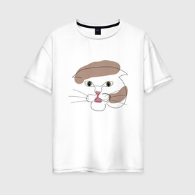 Женская футболка хлопок Oversize с принтом Арт лайн голова кота , 100% хлопок | свободный крой, круглый ворот, спущенный рукав, длина до линии бедер
 | animal | art | cat | creative | drawing | fashion | line | male | muzzle | stylish | зверь | искусство | котяра | креатив | линия | модный | мужской | рисунок | стильный