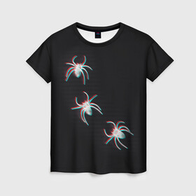 Женская футболка 3D с принтом ПАУКИ ГЛИТЧ GLITCH SPIDERS , 100% полиэфир ( синтетическое хлопкоподобное полотно) | прямой крой, круглый вырез горловины, длина до линии бедер | glitch | spider | tegunvteg | глитч | насекомые | паук | пауки | хэллоуин