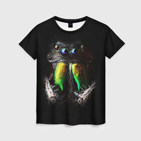 Женская футболка 3D с принтом ПАУК МАКРО СЪЕМКА , 100% полиэфир ( синтетическое хлопкоподобное полотно) | прямой крой, круглый вырез горловины, длина до линии бедер | tegunvteg | глаза | животные | насекомые | паук | природа