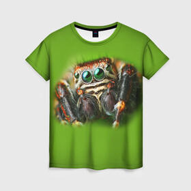 Женская футболка 3D с принтом ПАУК ВБЛИЗИ , 100% полиэфир ( синтетическое хлопкоподобное полотно) | прямой крой, круглый вырез горловины, длина до линии бедер | tegunvteg | глаза | животные | макро | насекомые | паук | природа