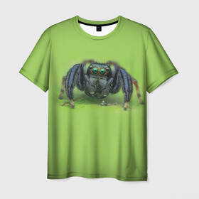 Мужская футболка 3D с принтом ПАУК С ГЛАЗКАМИ , 100% полиэфир | прямой крой, круглый вырез горловины, длина до линии бедер | Тематика изображения на принте: tegunvteg | глаза | животные | макро | насекомые | паук | природа