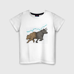 Детская футболка хлопок с принтом Бык или Медведь , 100% хлопок | круглый вырез горловины, полуприлегающий силуэт, длина до линии бедер | bulls | акции | банк | бык | инвестиции | медведь | тинькофф