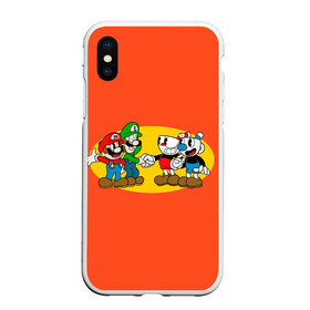 Чехол для iPhone XS Max матовый с принтом CupHead x Mario , Силикон | Область печати: задняя сторона чехла, без боковых панелей | Тематика изображения на принте: arkade | cup head | cuphead | game | games | mario | аркада | игра | игры | кап хэд | капхед | купа хэд | марио | сгз руфв | сгзруфв | чашкоголовый