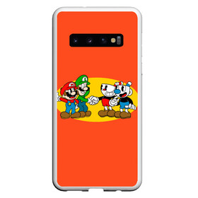 Чехол для Samsung Galaxy S10 с принтом CupHead x Mario , Силикон | Область печати: задняя сторона чехла, без боковых панелей | arkade | cup head | cuphead | game | games | mario | аркада | игра | игры | кап хэд | капхед | купа хэд | марио | сгз руфв | сгзруфв | чашкоголовый