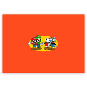 Поздравительная открытка с принтом CupHead x Mario , 100% бумага | плотность бумаги 280 г/м2, матовая, на обратной стороне линовка и место для марки
 | arkade | cup head | cuphead | game | games | mario | аркада | игра | игры | кап хэд | капхед | купа хэд | марио | сгз руфв | сгзруфв | чашкоголовый
