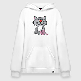 Худи SuperOversize хлопок с принтом Smiling Cat , 70% хлопок, 30% полиэстер, мягкий начес внутри | карман-кенгуру, эластичная резинка на манжетах и по нижней кромке, двухслойный капюшон
 | animal | cat | cute | kitty | meow | друг | животные | киска | китти | кот | котенок | котик | котэ | кошечка | кошка | милый | мур | мяу | питомец