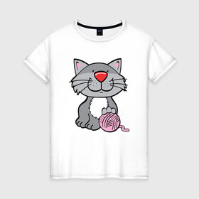 Женская футболка хлопок с принтом Smiling Cat , 100% хлопок | прямой крой, круглый вырез горловины, длина до линии бедер, слегка спущенное плечо | animal | cat | cute | kitty | meow | друг | животные | киска | китти | кот | котенок | котик | котэ | кошечка | кошка | милый | мур | мяу | питомец