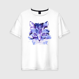 Женская футболка хлопок Oversize с принтом Blue Cat , 100% хлопок | свободный крой, круглый ворот, спущенный рукав, длина до линии бедер
 | animal | cat | cute | kitty | meow | друг | животные | киска | китти | кот | котенок | котик | котэ | кошечка | кошка | милый | мур | мяу | питомец