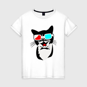 Женская футболка хлопок с принтом 3D Cat , 100% хлопок | прямой крой, круглый вырез горловины, длина до линии бедер, слегка спущенное плечо | animal | cat | cute | kitty | meow | друг | животные | киска | китти | кот | котенок | котик | котэ | кошечка | кошка | милый | мур | мяу | питомец