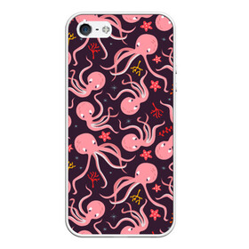 Чехол для iPhone 5/5S матовый с принтом Осьминоги , Силикон | Область печати: задняя сторона чехла, без боковых панелей | cute | octopus | милый | морское | осьминог | осьминожка | паттерн | тентакли | щупальца
