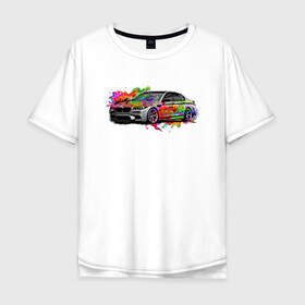 Мужская футболка хлопок Oversize с принтом автомобиль бмв , 100% хлопок | свободный крой, круглый ворот, “спинка” длиннее передней части | авто | автомобиль | арт | краски | машина | тачка