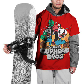Накидка на куртку 3D с принтом Super Cuphead Bros , 100% полиэстер |  | arkade | cup head | cuphead | game | games | mario | аркада | игра | игры | кап хэд | капхед | купа хэд | марио | сгз руфв | сгзруфв | чашкоголовый